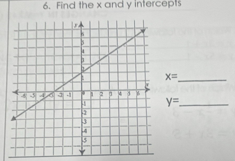 Find the x and y intercepts 
_ x=
y= _