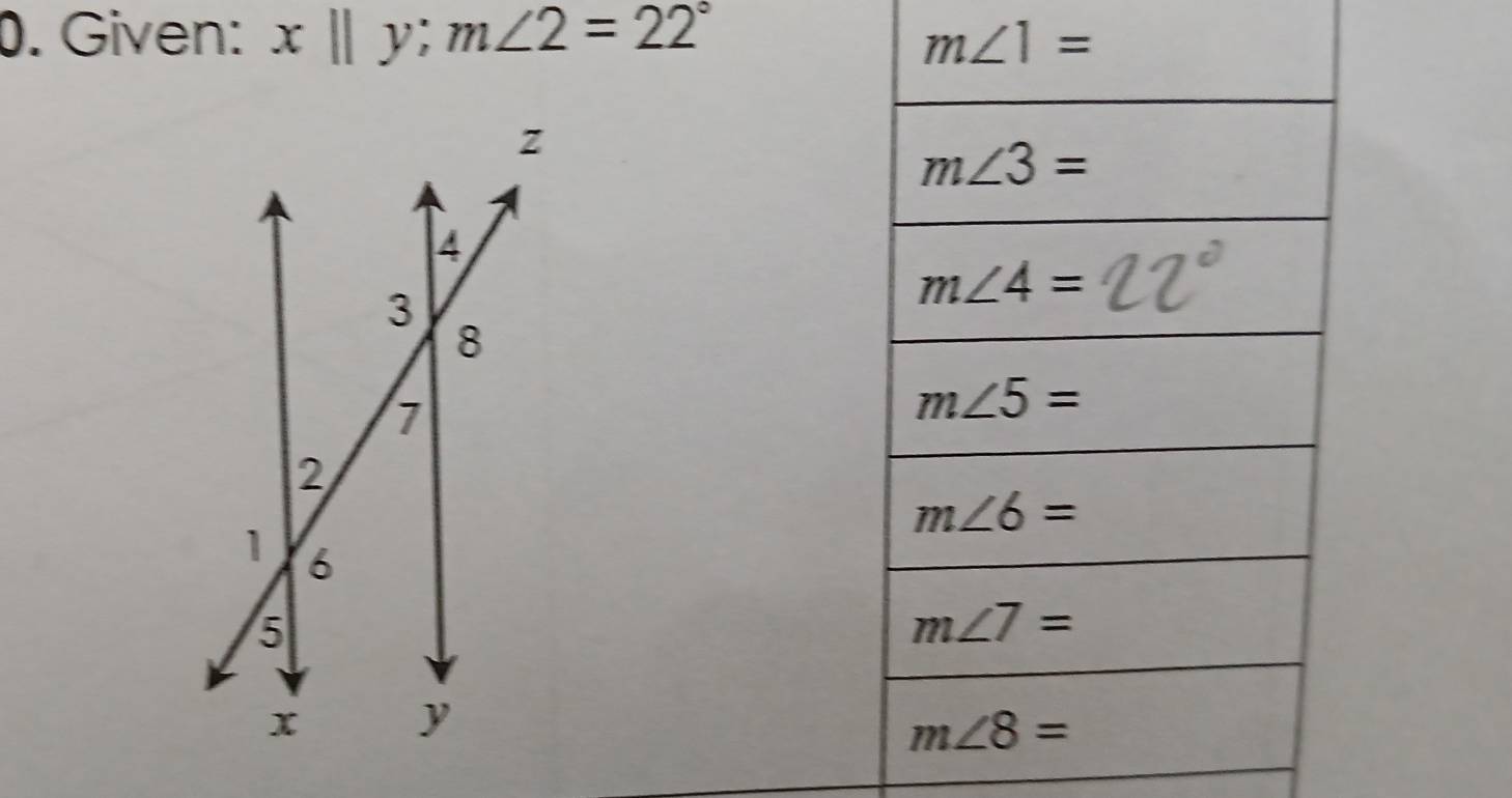 Given: x||y;m∠ 2=22°