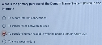 Solved: What is the primary purpose of the Domain Name System (DNS) in ...