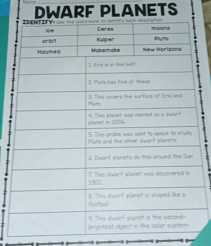 Name_ 
DWARF PLANETS