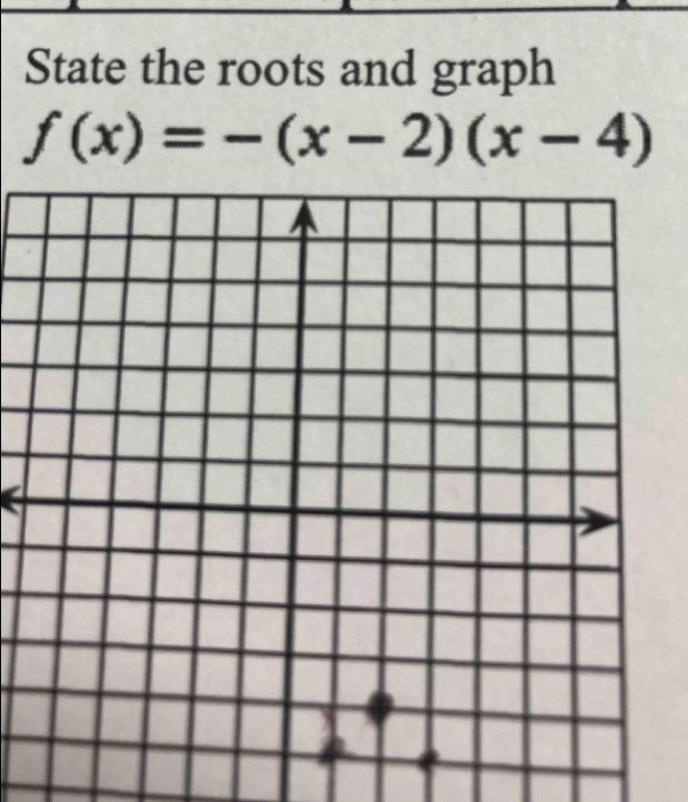 State the roots and graph
f(x)=-(x-2)(x-4)