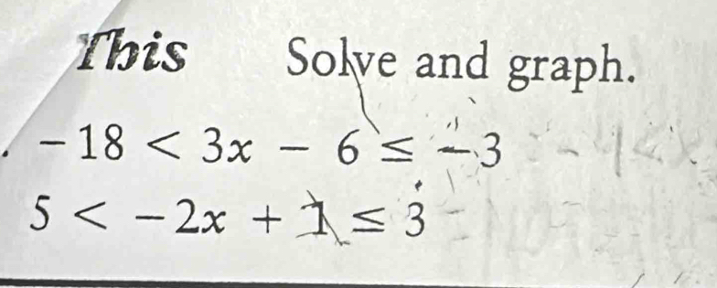 This Solve and graph.
-18<3x-6≤ -3
5