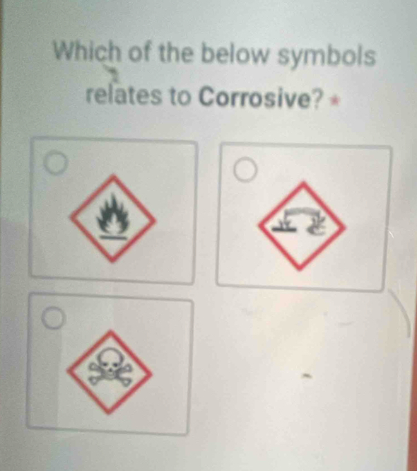 Which of the below symbols 
relates to Corrosive? *