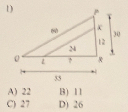 A) 22 B) 11
C) 27 D) 26