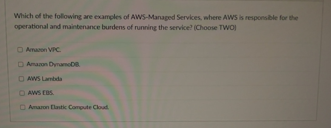 Solved: Which of the following are examples of AWS-Managed Services ...