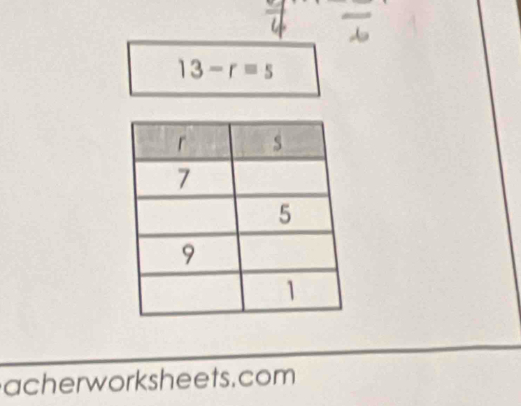 13-r=s
acherworksheets.com