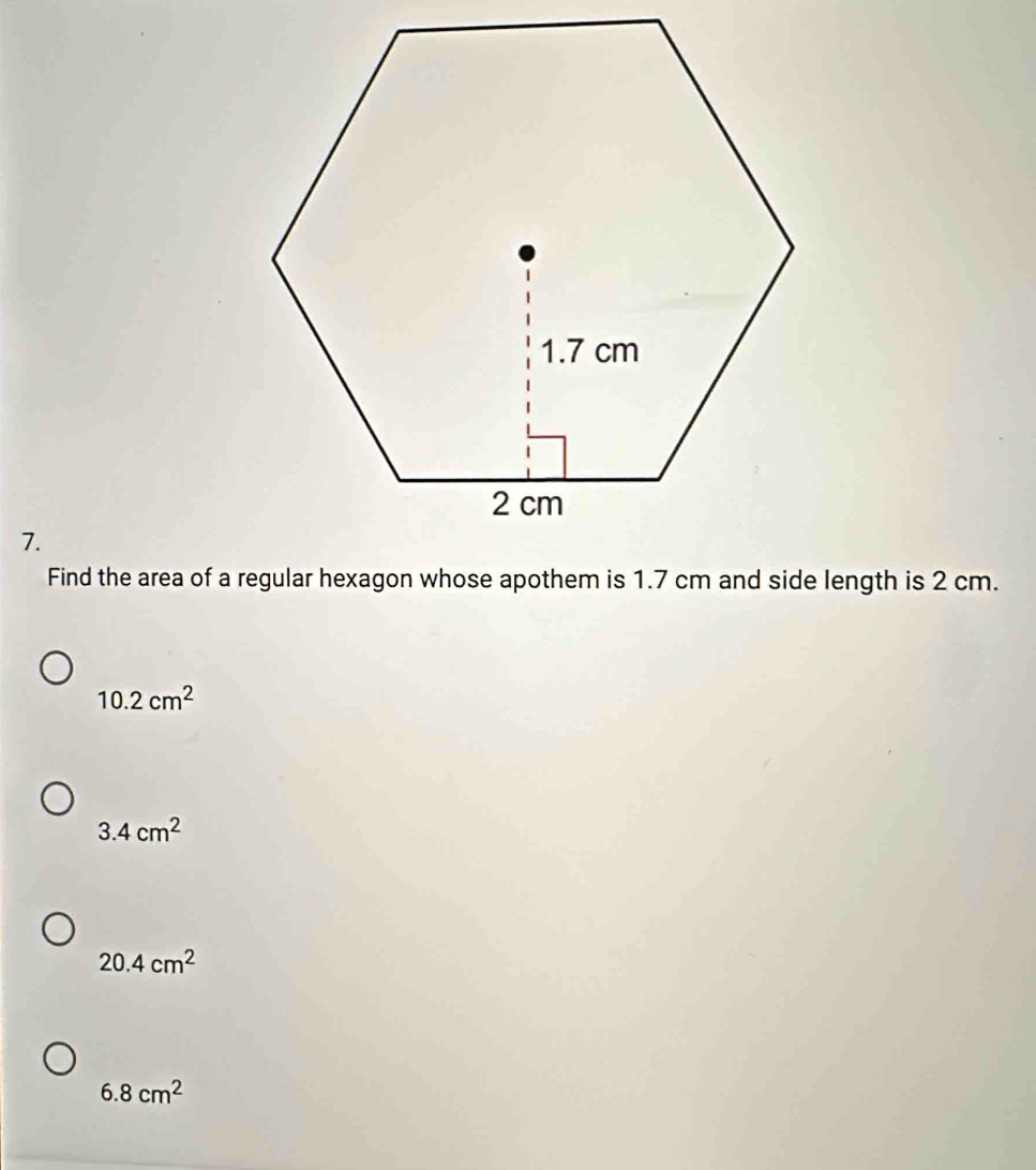 10.2cm^2
3.4cm^2
20.4cm^2
6.8cm^2