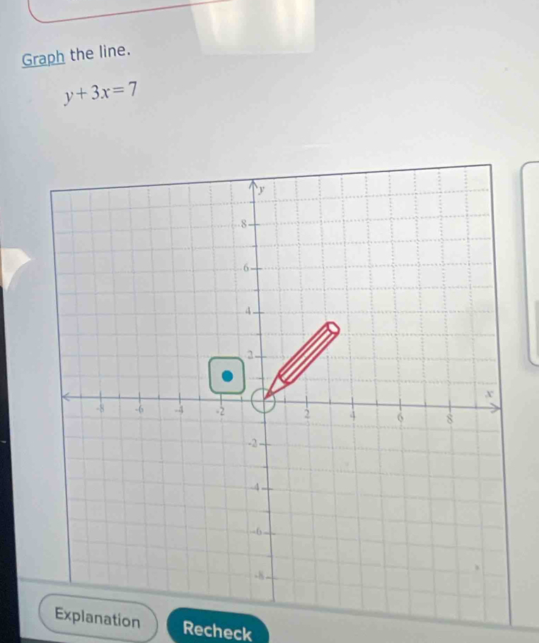 Graph the line.
y+3x=7
anation Recheck