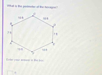 What is the perimeter of the hexagon? 
Enter your answer in the box.
ft