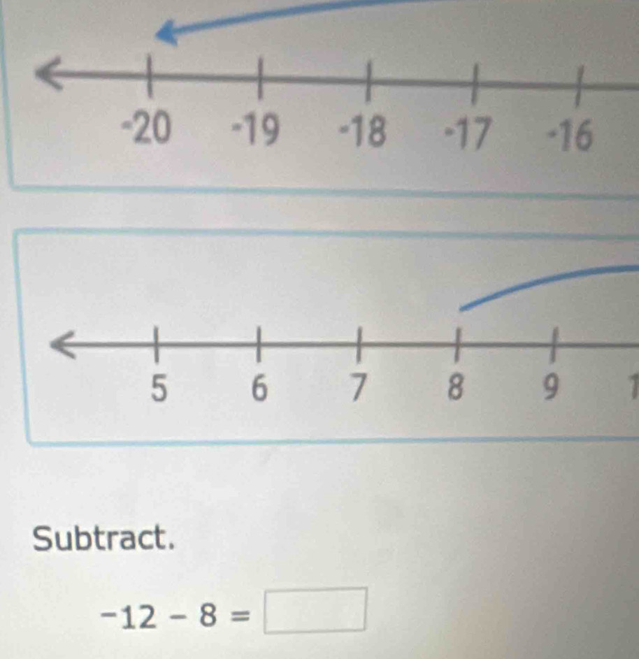 Subtract.
-12-8=□