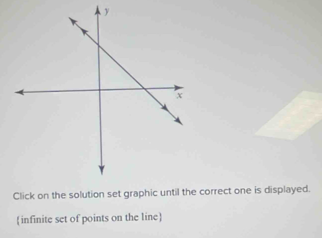 Click on the solution set graphic until the correct one is displayed. 
infinite set of points on the line