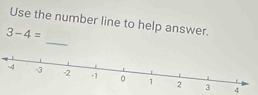 Use the number line to help answer. 
_
3-4=
4