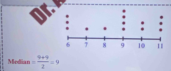 Median = (9+9)/2 =9