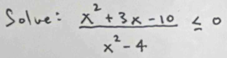 Solve:
 (x^2+3x-10)/x^2-4 ≤ 0