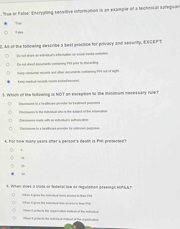 Solved: True or False: Encrypting sensitive information is an example ...