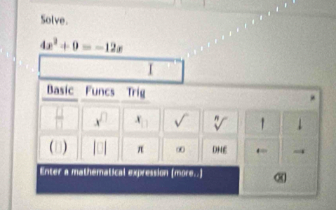 Solve.
4x^2+9=-12x