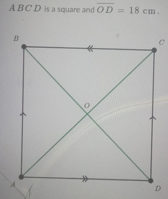 ABC D is a square and overline OD=18cm.