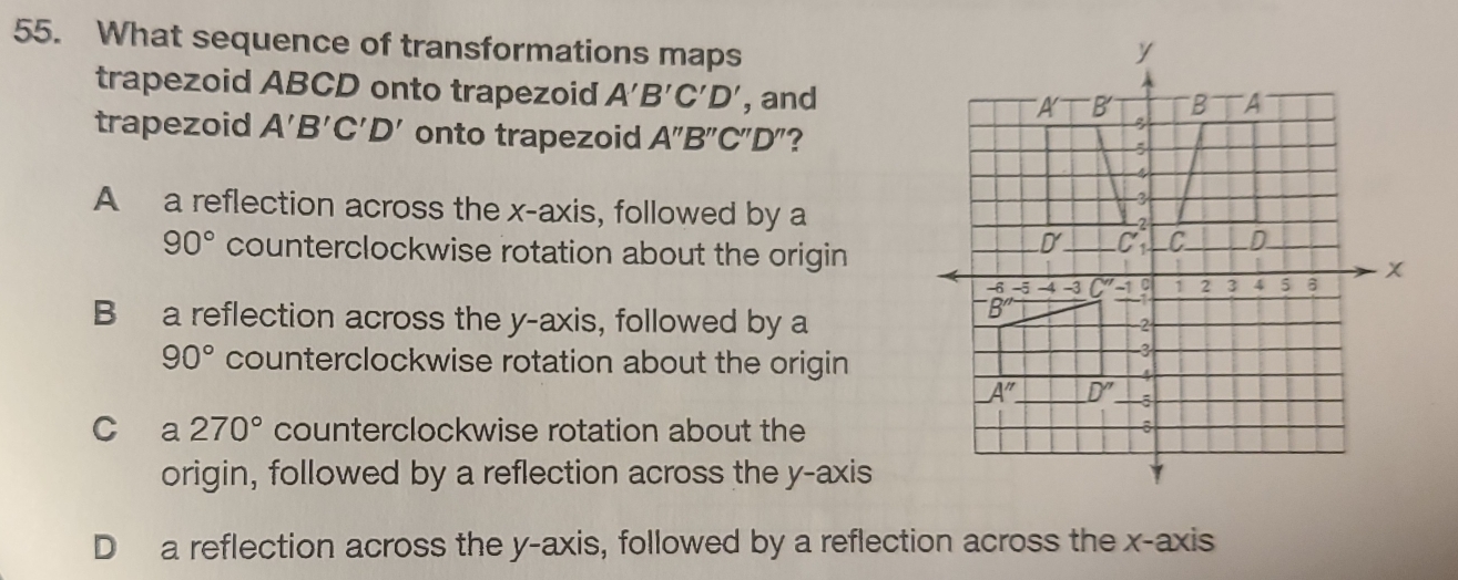 What sequence of transformations maps trapezoid ABCD onto trapezoid A'B ...