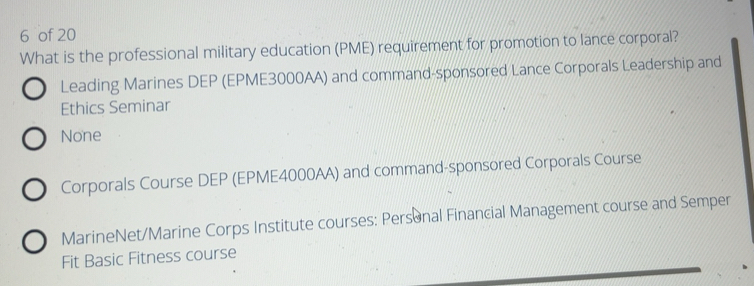 Solved: of 20 What is the professional military education (PME ...
