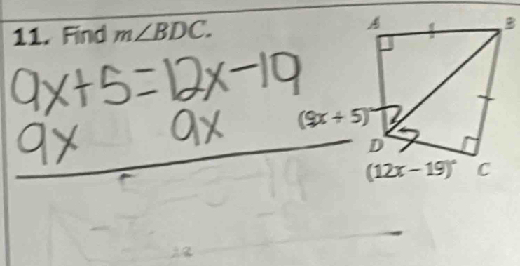 Find m∠ BDC.
A
B
2
D
(12x - 19) C