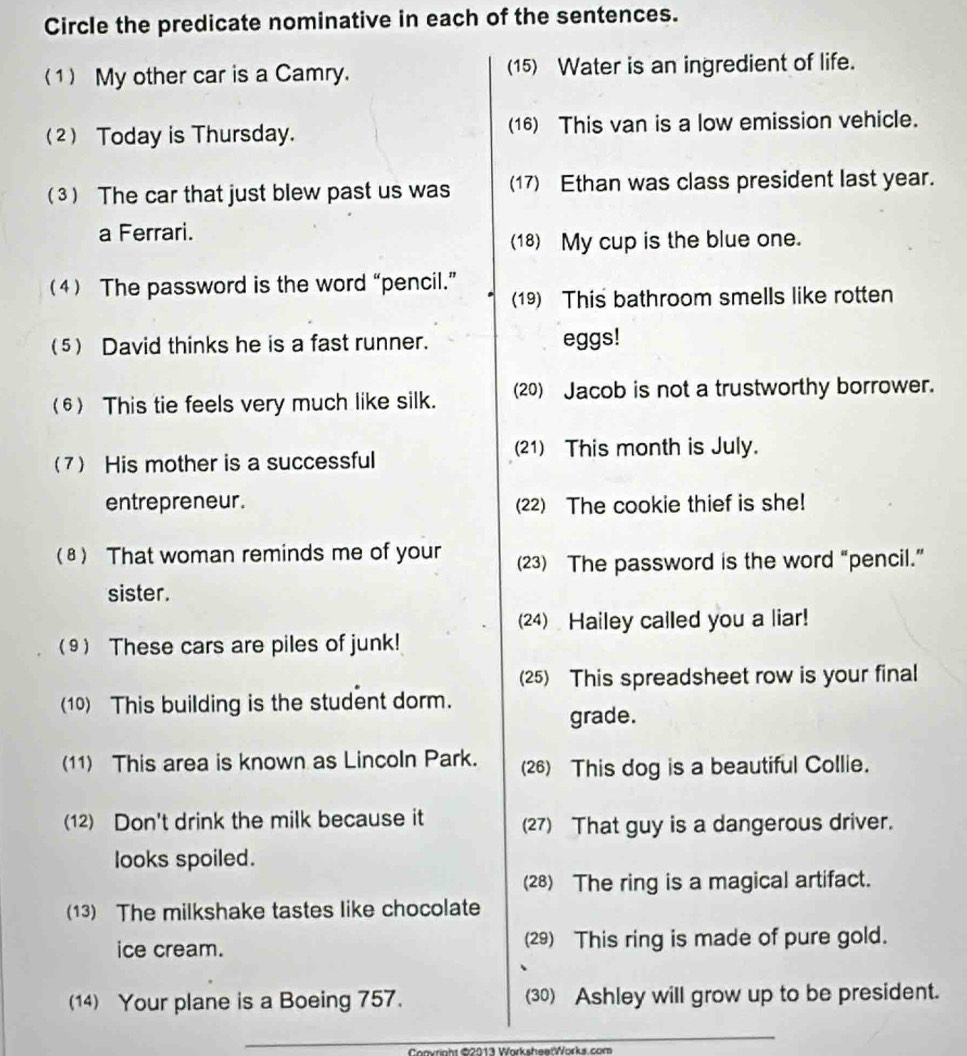 Solved: Circle the predicate nominative in each of the sentences ...