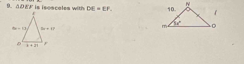 △ DEF is isosceles with DE=EF,