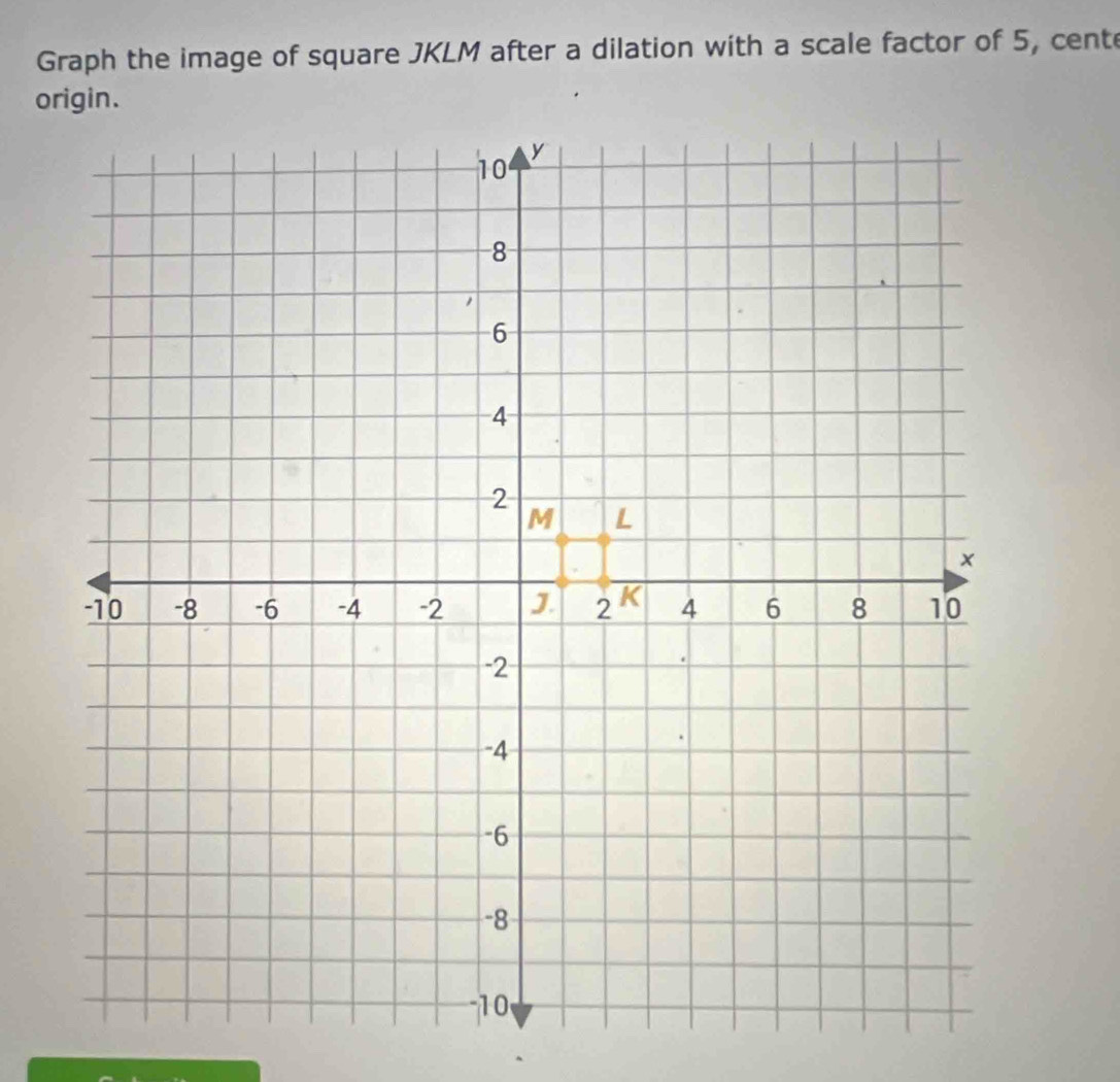 Graph the image of square JKLM after a dilation with a scale factor of 5, cente