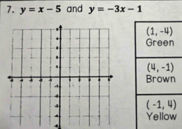 y=x-5 and y=-3x-1