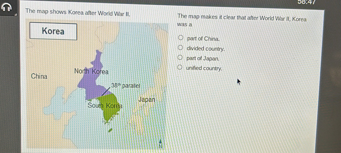 Solved: 58.41 The map shows Korea after World War II. The map makes it ...