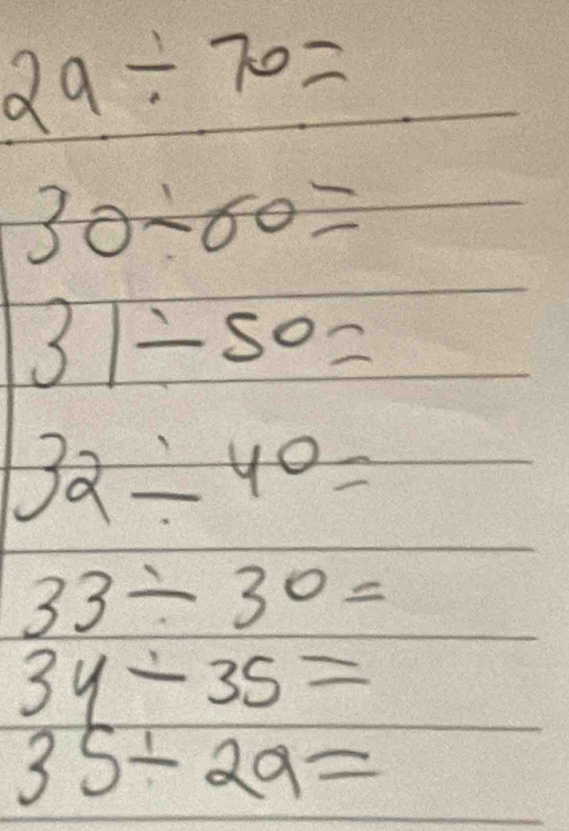 29/ 70=
30/ 60=
31/ 50=
32/ 40=
33/ 30=
3y-35=
35/ 29=