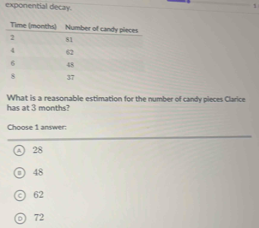 Solved: exponential decay. 1 What is a reasonable estimation for the ...