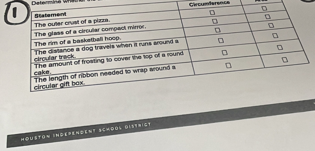 Determine whelhe 
Circumference 
SCHOOL DISTRICT