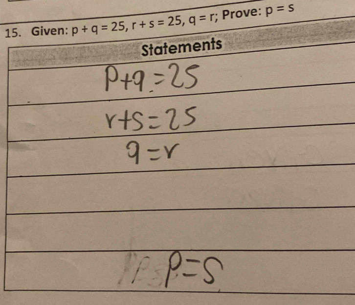 15Prove: p=s