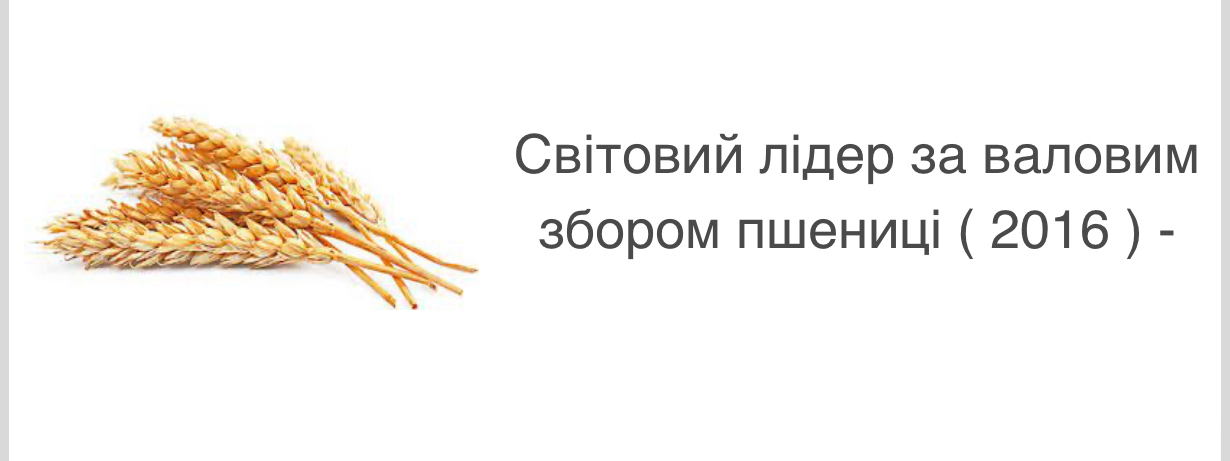 Світовий лідер за валовим 
збором лшениці ( 2016 ) -