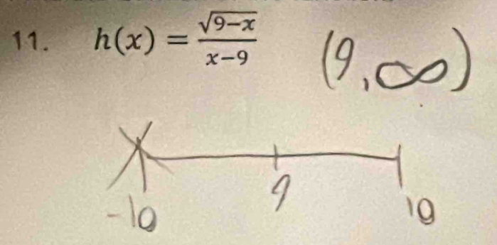 h(x)= (sqrt(9-x))/x-9 