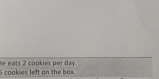 He eats 2 cookies per day.
6 cookies left on the box.