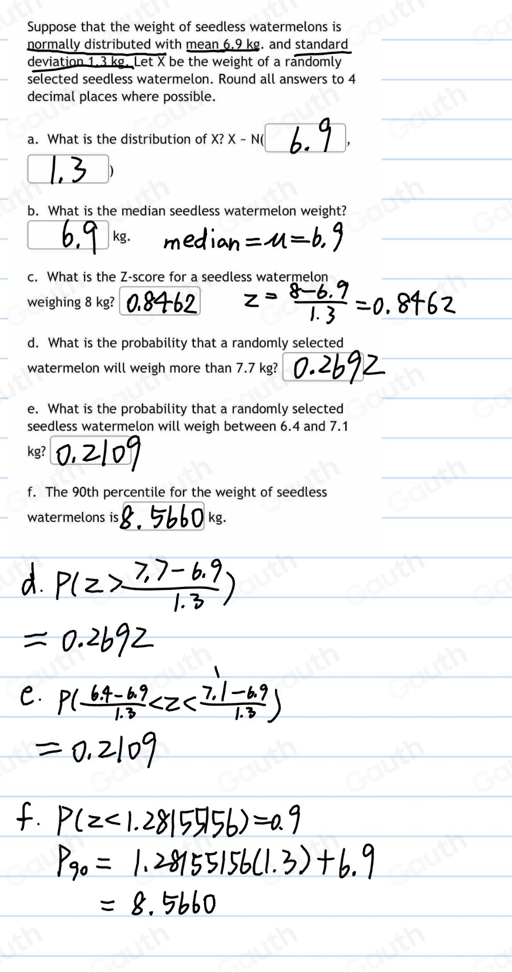 Solved: Suppose that the weight of seedless watermelons is normally ...