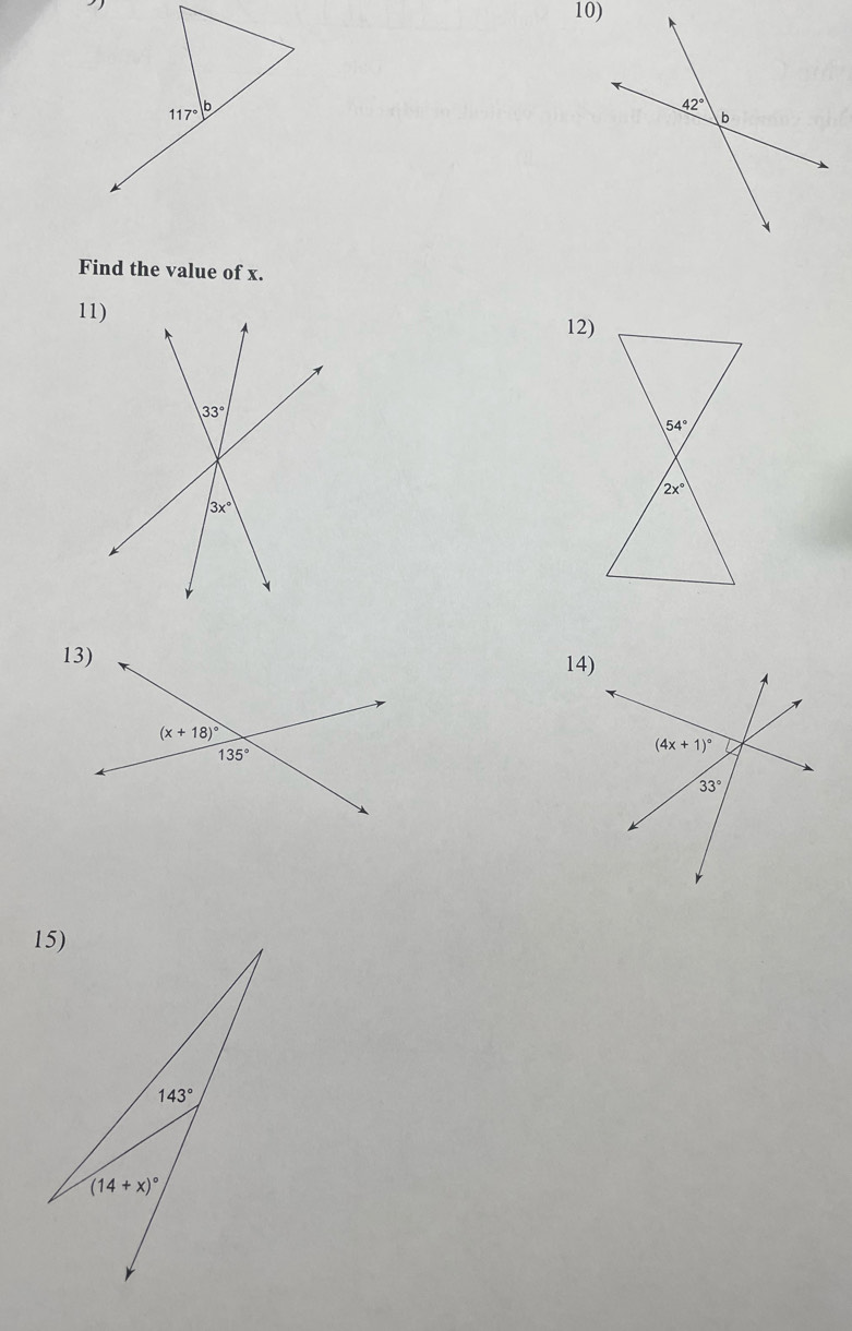 Find the value of x.
11)12)
14)