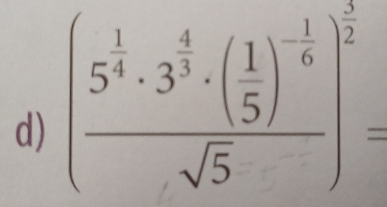 (frac 5^(frac 1)4· 3^(frac 4)3· ( 1/5 )^- 1/6 sqrt(5))^ 1/2 =