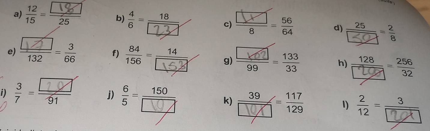  □ /8 = 56/64 
d) àì 
e) -. 
f) 156 ् 
g) 
h) 
i) 
j) 
k) 
I)