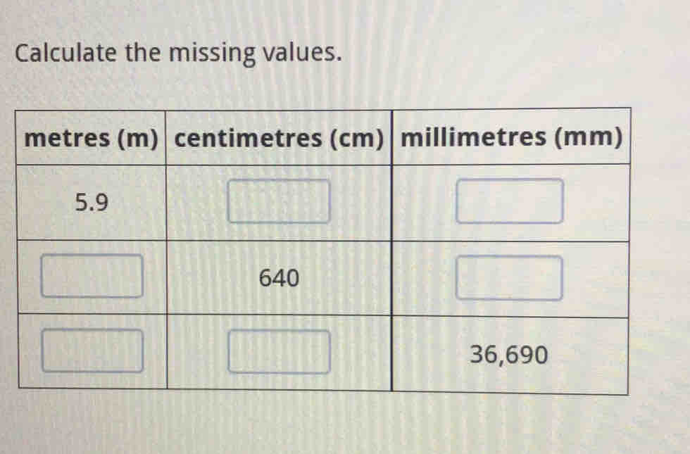 Calculate the missing values.