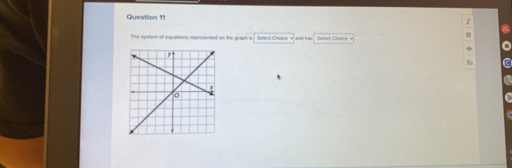 The system of equations represented on the graph is Select Choice v and has Select Chaice