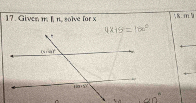 Given mparallel n , solve for x 18. m||