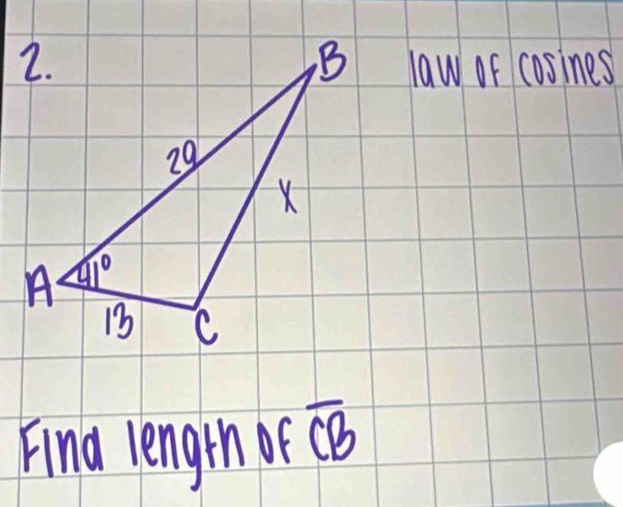 law of cosines
Find length of CB