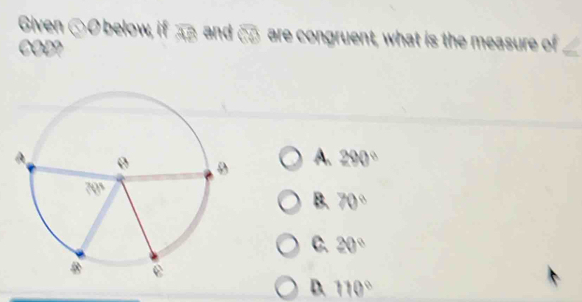 A. 290°
B. 70°
C. 20°
D. 110°