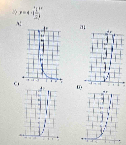 y=4· ( 1/2 )^x
A) 
B) 
r 
C) 
D)
0 Y