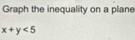 Graph the inequality on a plane
x+y<5</tex>