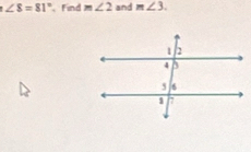 ∠ 8=81° Find m∠ 2 and m∠ 3.