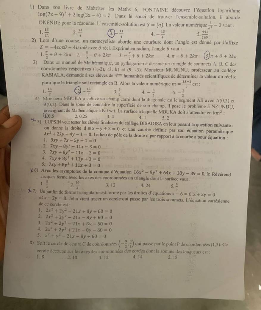 Solved: Dans son livre de Maitriser les Maths 6, FONTAINE découvre l ...