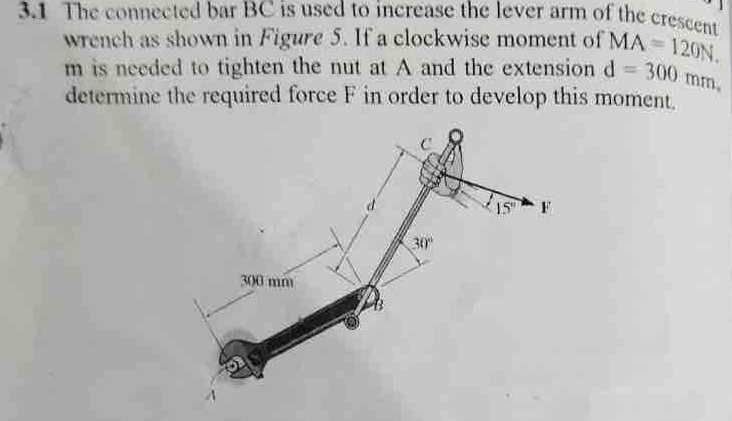 Solved: 3.1 The connected bar BC is used to increase the lever arm of ...
